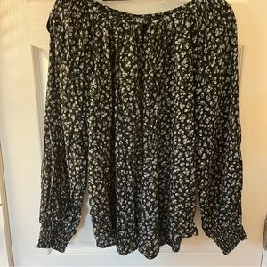 CHAPS - Women's Flowy Long Sleeve Floral Print Blouse, Black, Large